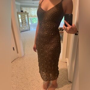 NWT Brown crochet dress with beading